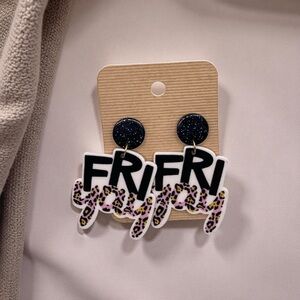 Black and Leopard Print FRIDAY Earrings acrylic